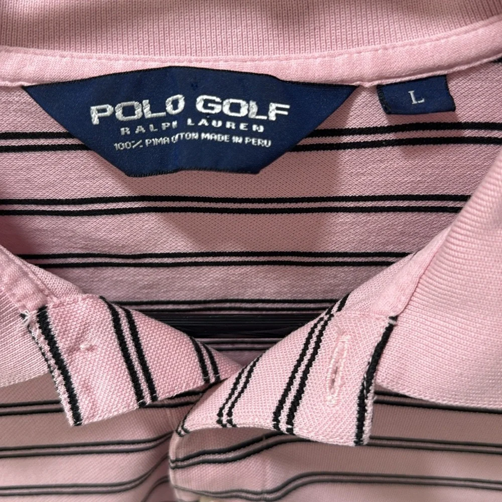 Polo by Ralph Lauren Men’s Pink and Blue Striped Polo Shirt - Large